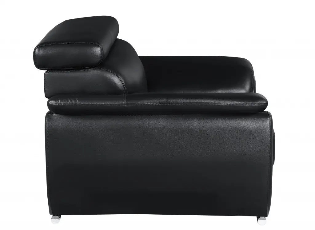 38" Black And White Genuine Leather Chair and a Half Homeroots Living Room