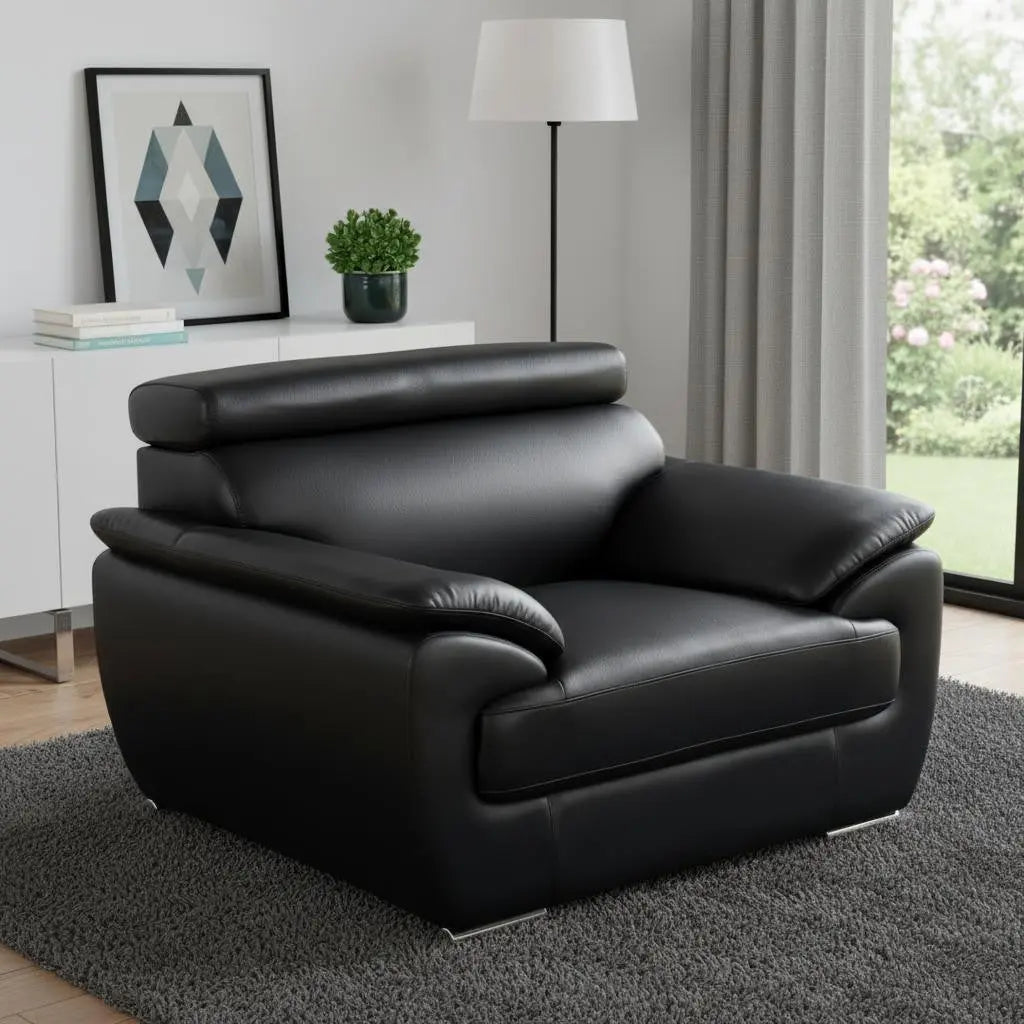 38" Black And White Genuine Leather Chair and a Half Homeroots Living Room
