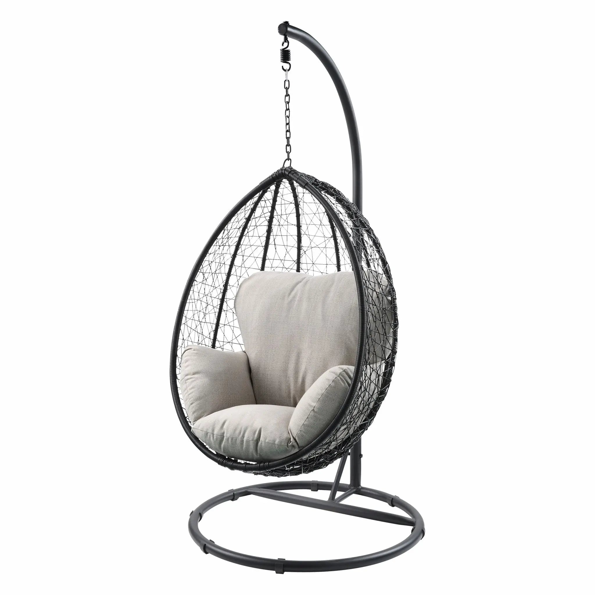 38" Black Metal Swing Chair With Beige Cushion Homeroots Outdoor