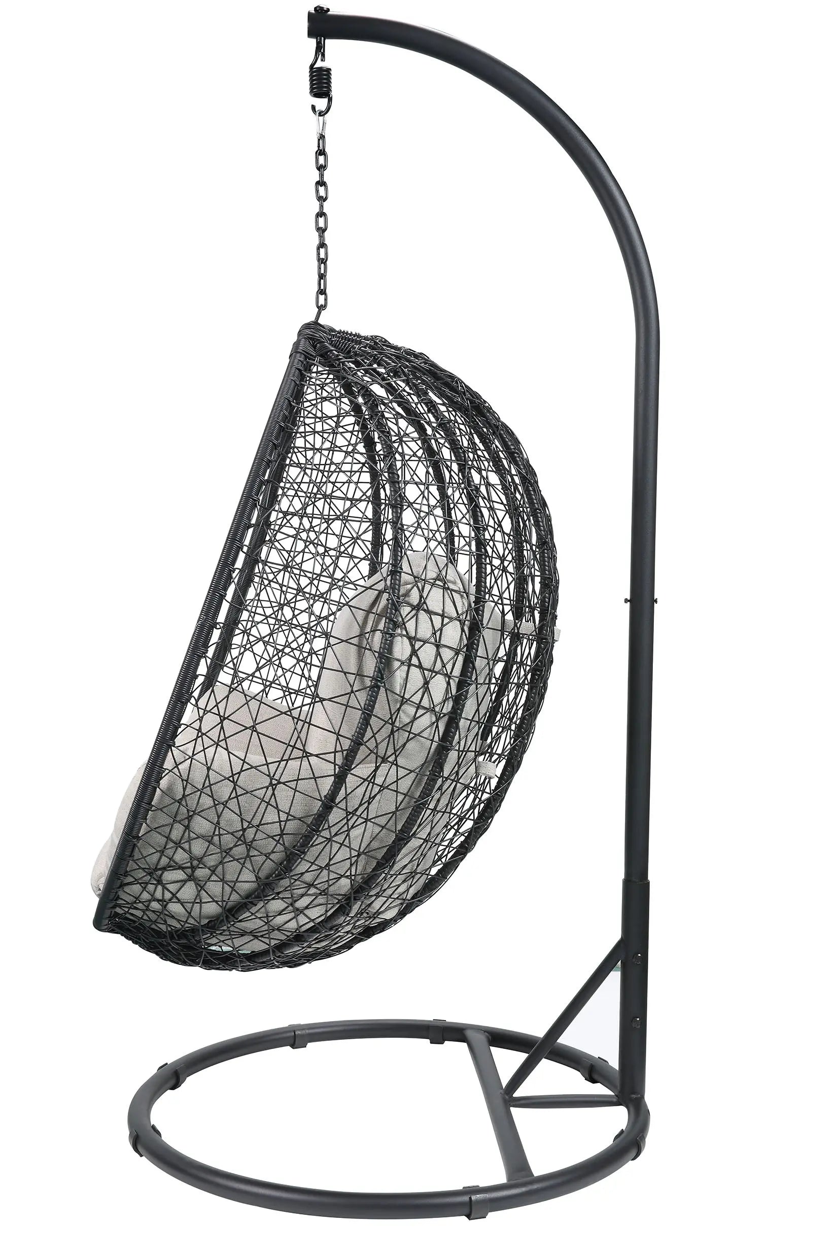 38" Black Metal Swing Chair With Beige Cushion Homeroots Outdoor