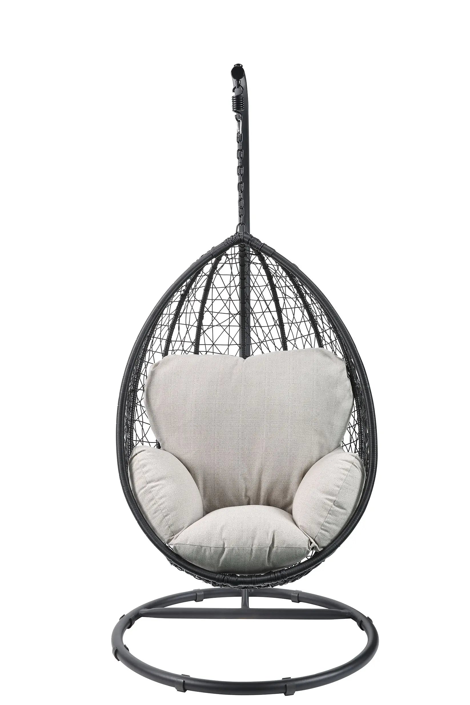 38" Black Metal Swing Chair With Beige Cushion Homeroots Outdoor