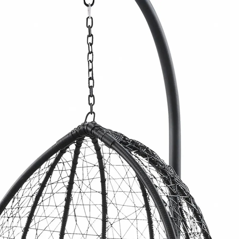 38" Black Metal Swing Chair With Beige Cushion Homeroots Outdoor