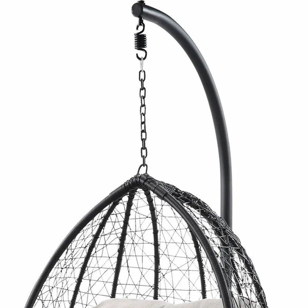 38" Black Metal Swing Chair With Beige Cushion Homeroots Outdoor