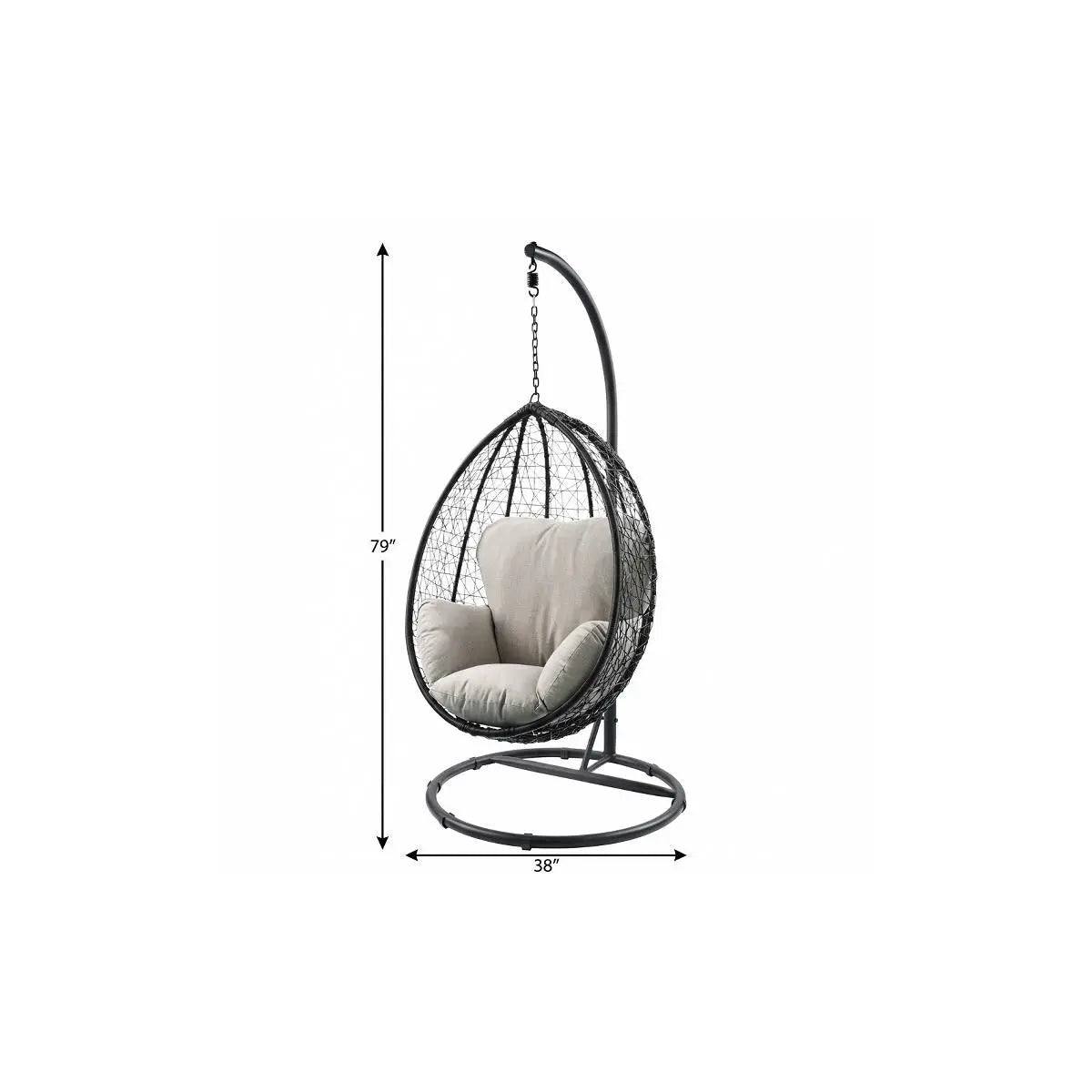 38" Black Metal Swing Chair With Beige Cushion Homeroots Outdoor