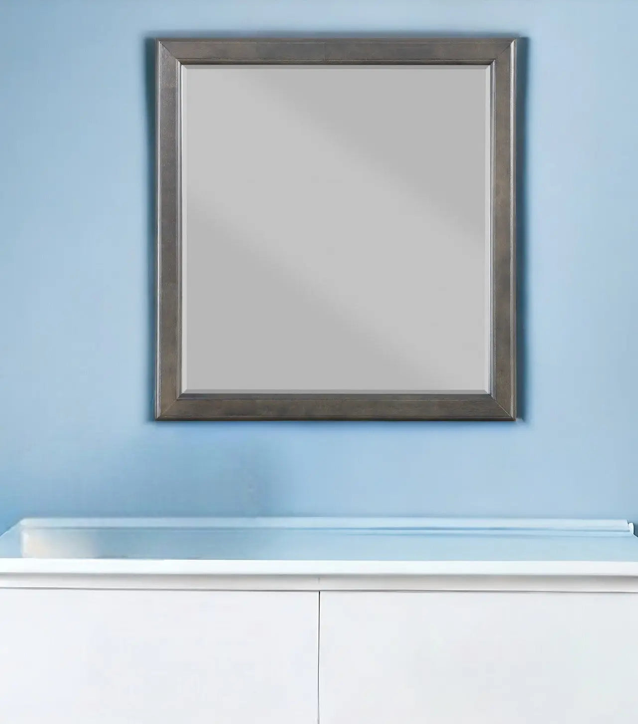 38" Gray Square Wood Framed Accent Mirror - GreatEagleInc