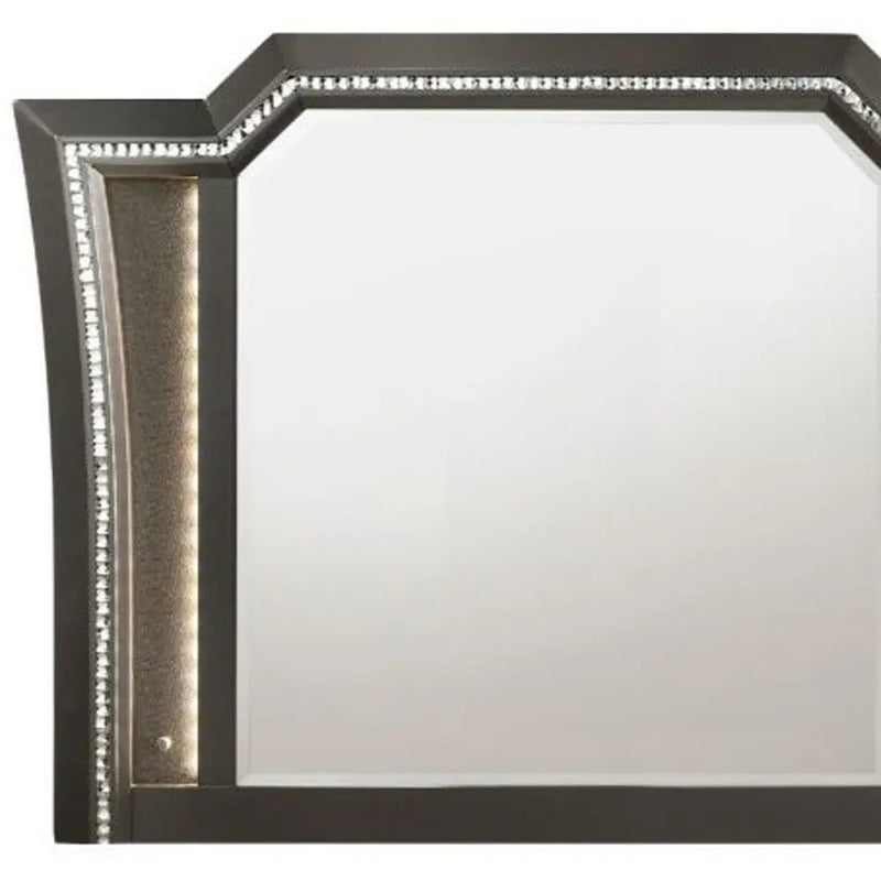38" Gunmetal Lighted Abstract Wood Framed Mounted Dresser Mirror Homeroots Bed & Bath