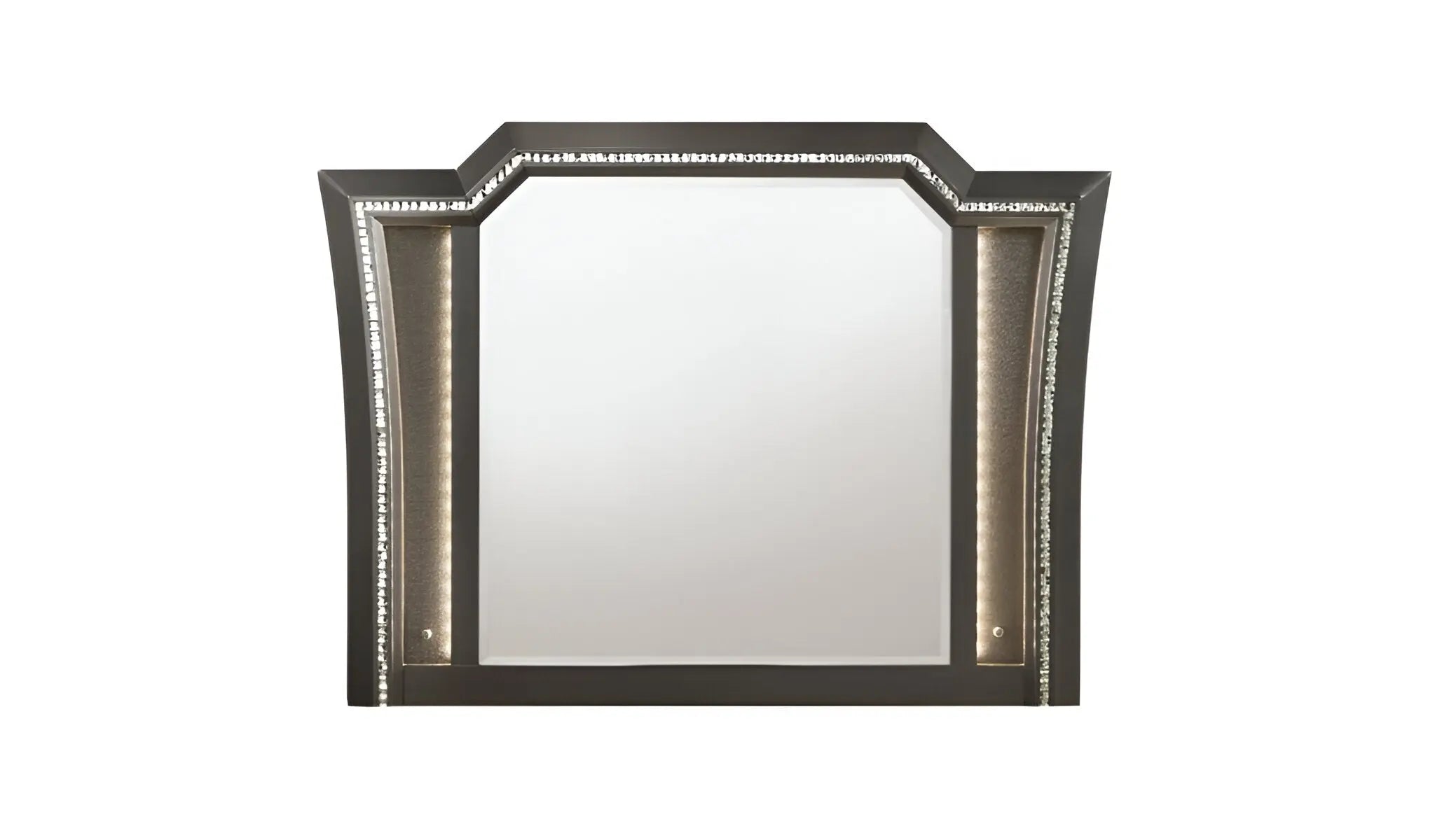 38" Gunmetal Lighted Abstract Wood Framed Mounted Dresser Mirror Homeroots Bed & Bath