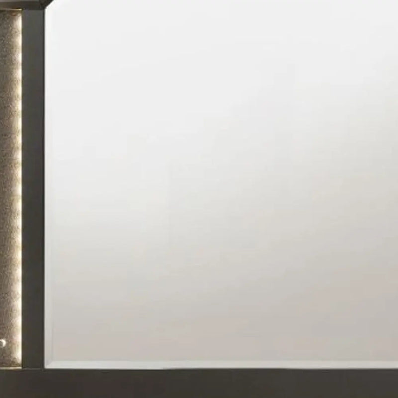 38" Gunmetal Lighted Abstract Wood Framed Mounted Dresser Mirror Homeroots Bed & Bath