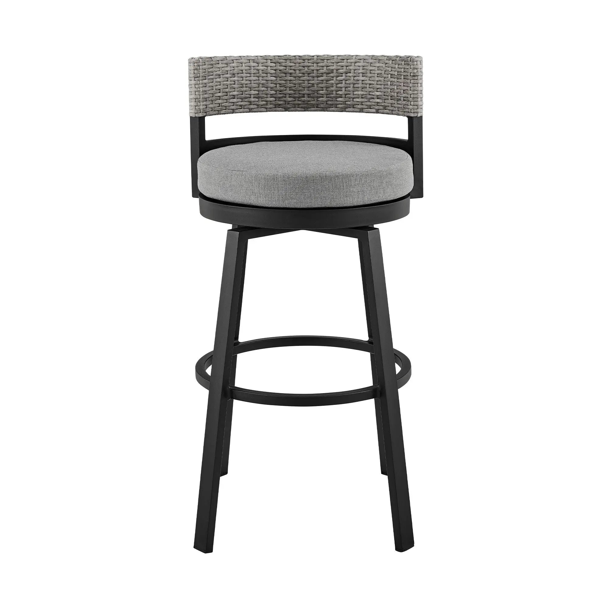 38" Light Gray Metal Swivel Low back Outdoor Bar Height chair with Footrest - GreatEagleInc