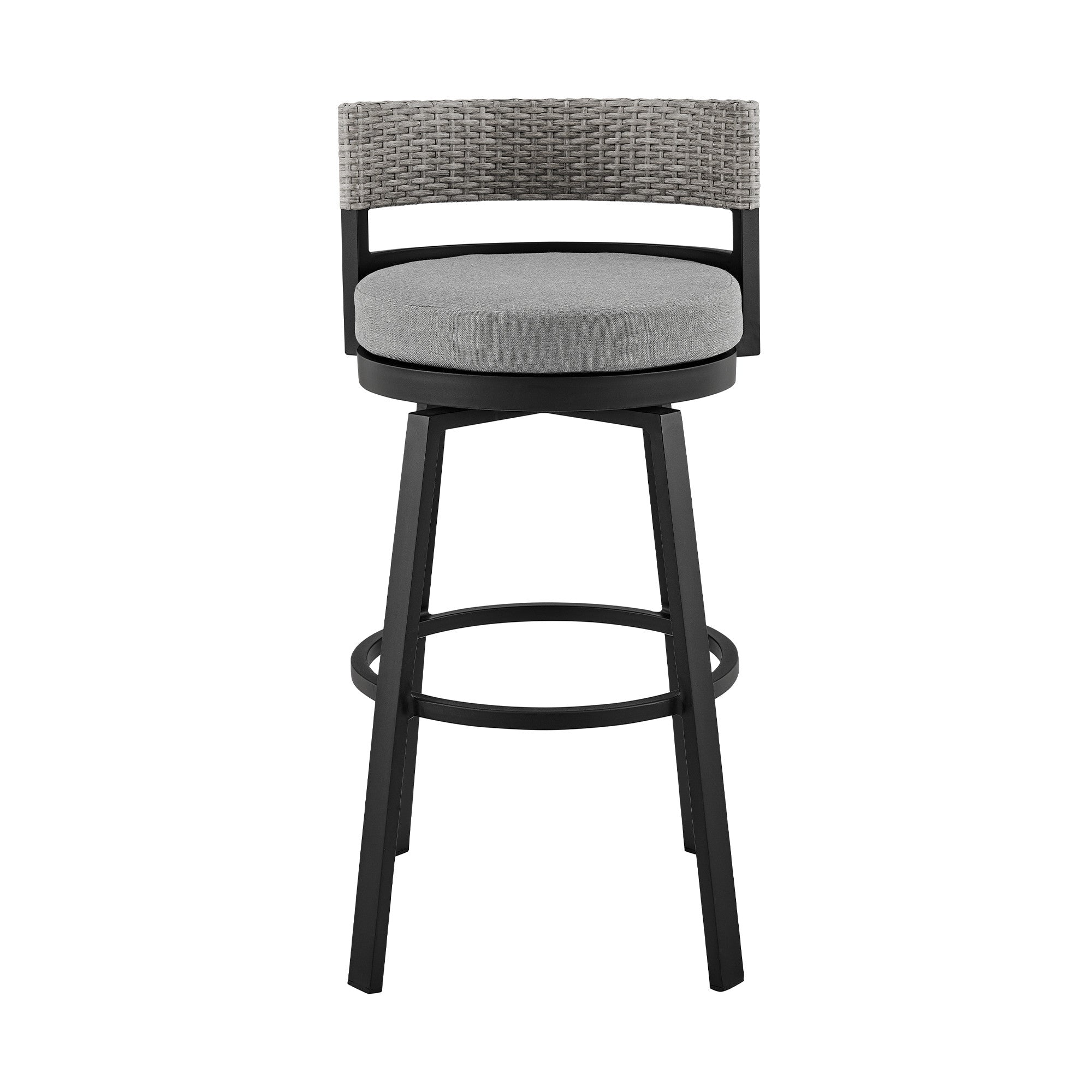38" Light Gray Metal Swivel Low back Outdoor Bar Height chair with Footrest - GreatEagleInc