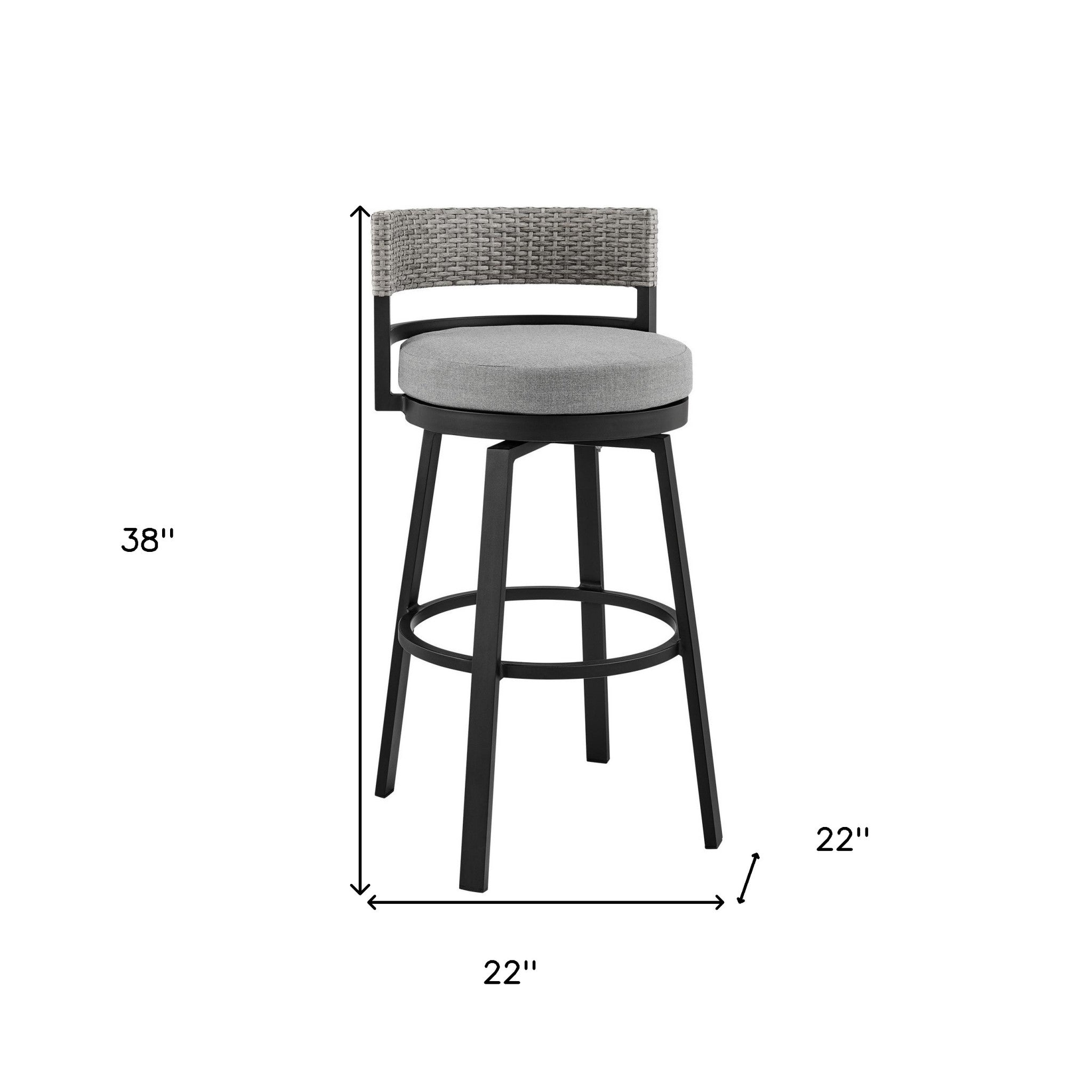 38" Light Gray Metal Swivel Low back Outdoor Bar Height chair with Footrest - GreatEagleInc