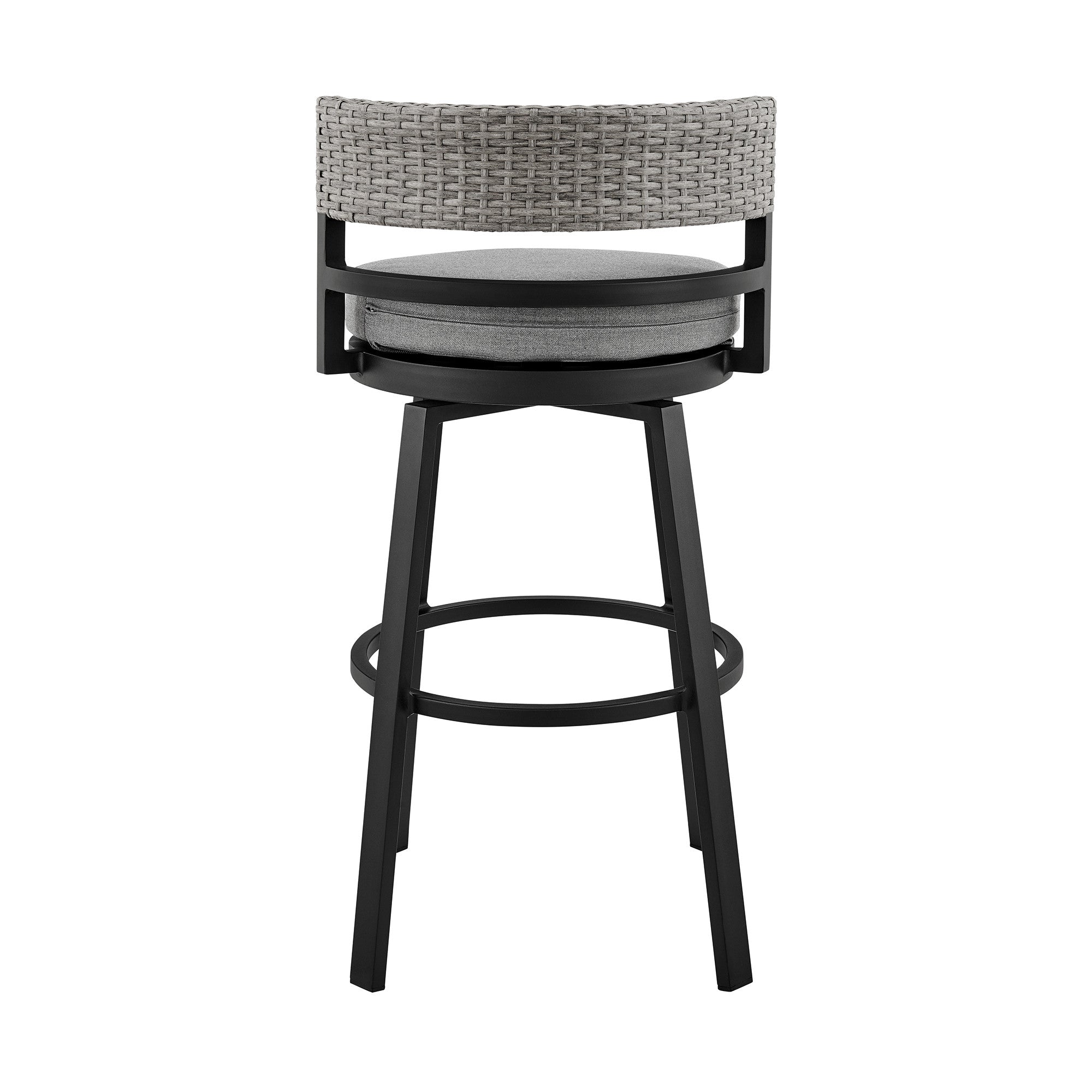 38" Light Gray Metal Swivel Low back Outdoor Bar Height chair with Footrest - GreatEagleInc