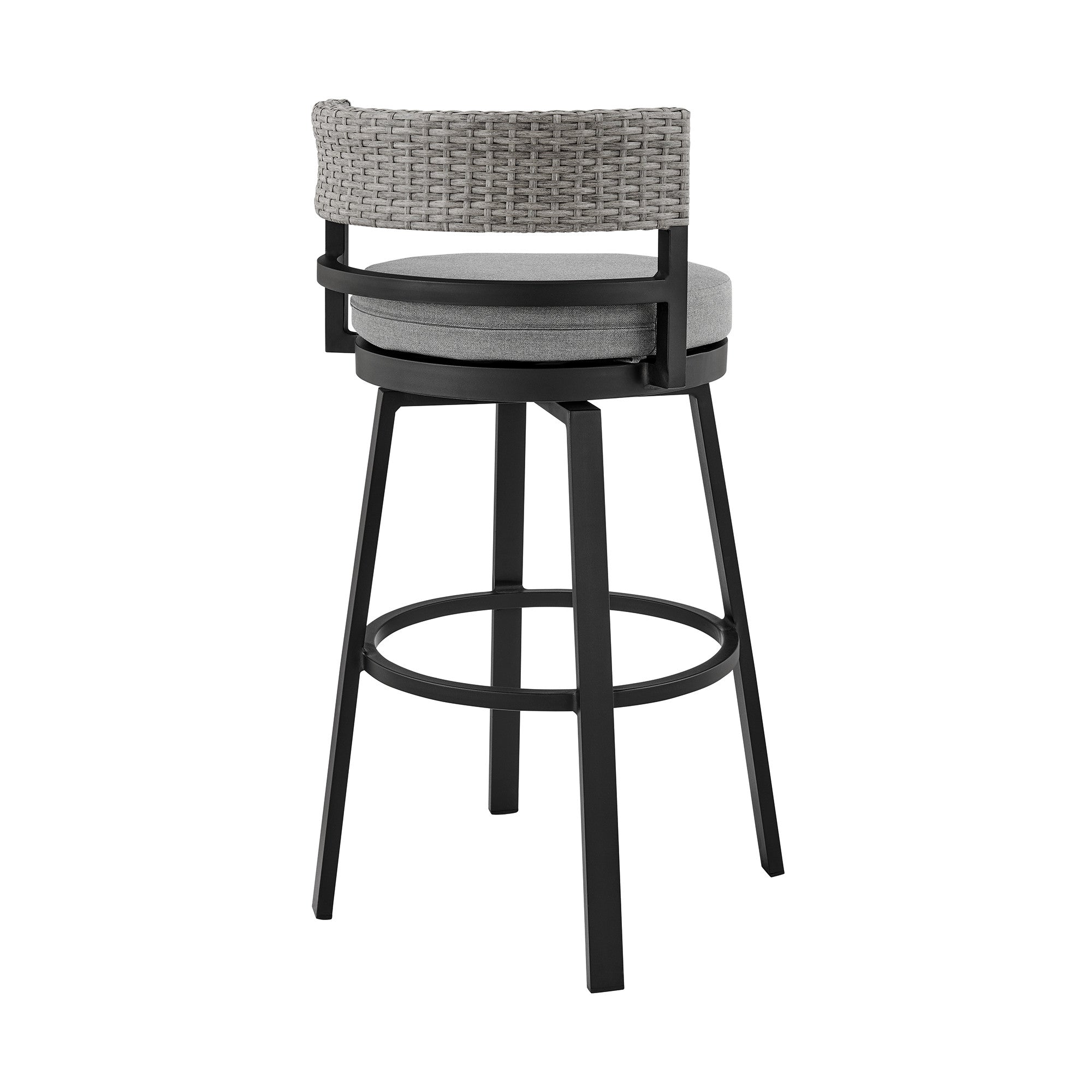 38" Light Gray Metal Swivel Low back Outdoor Bar Height chair with Footrest - GreatEagleInc