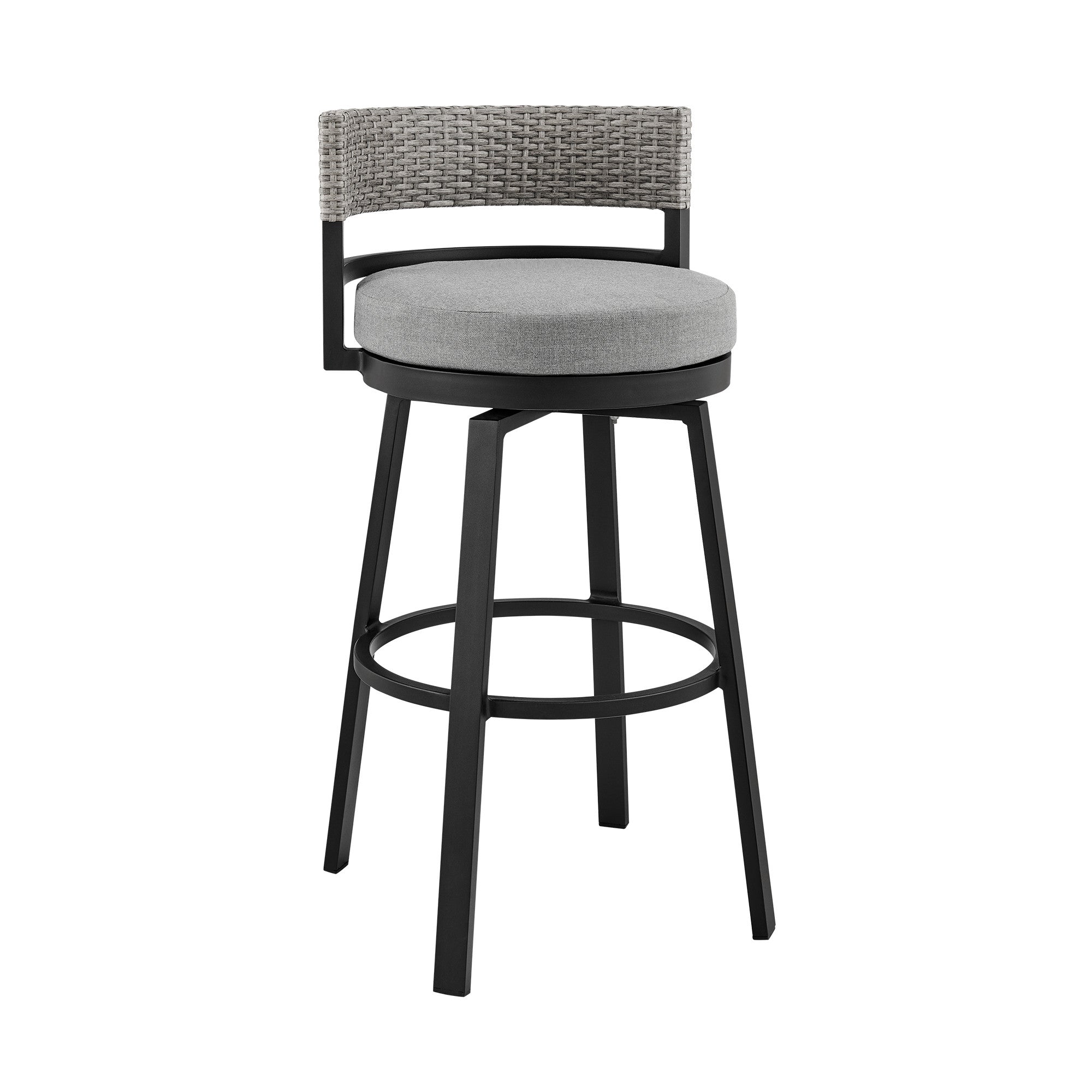 38" Light Gray Metal Swivel Low back Outdoor Bar Height chair with Footrest - GreatEagleInc