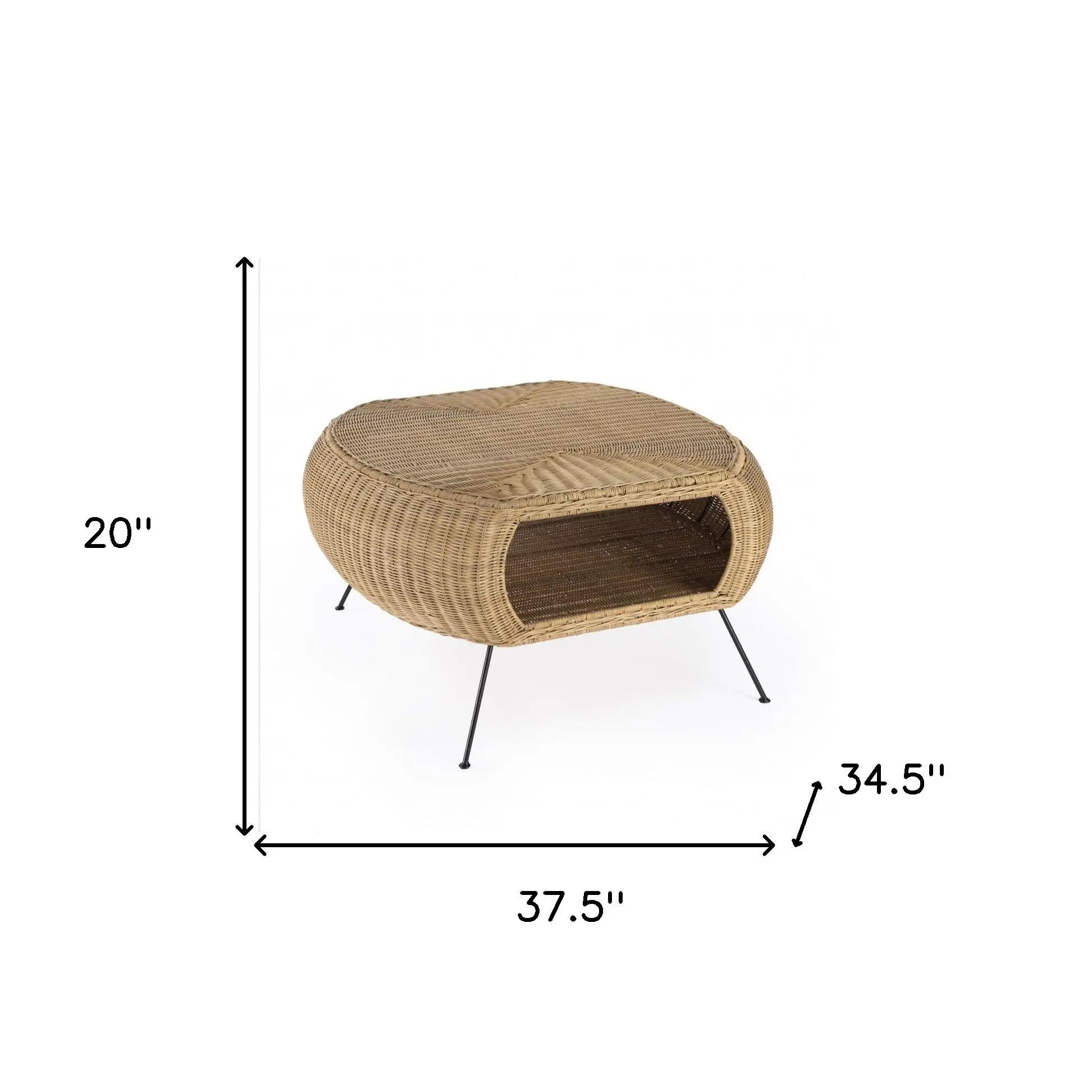 38" Natural and Black Rattan and Iron Oval Coffee Table Homeroots Living Room