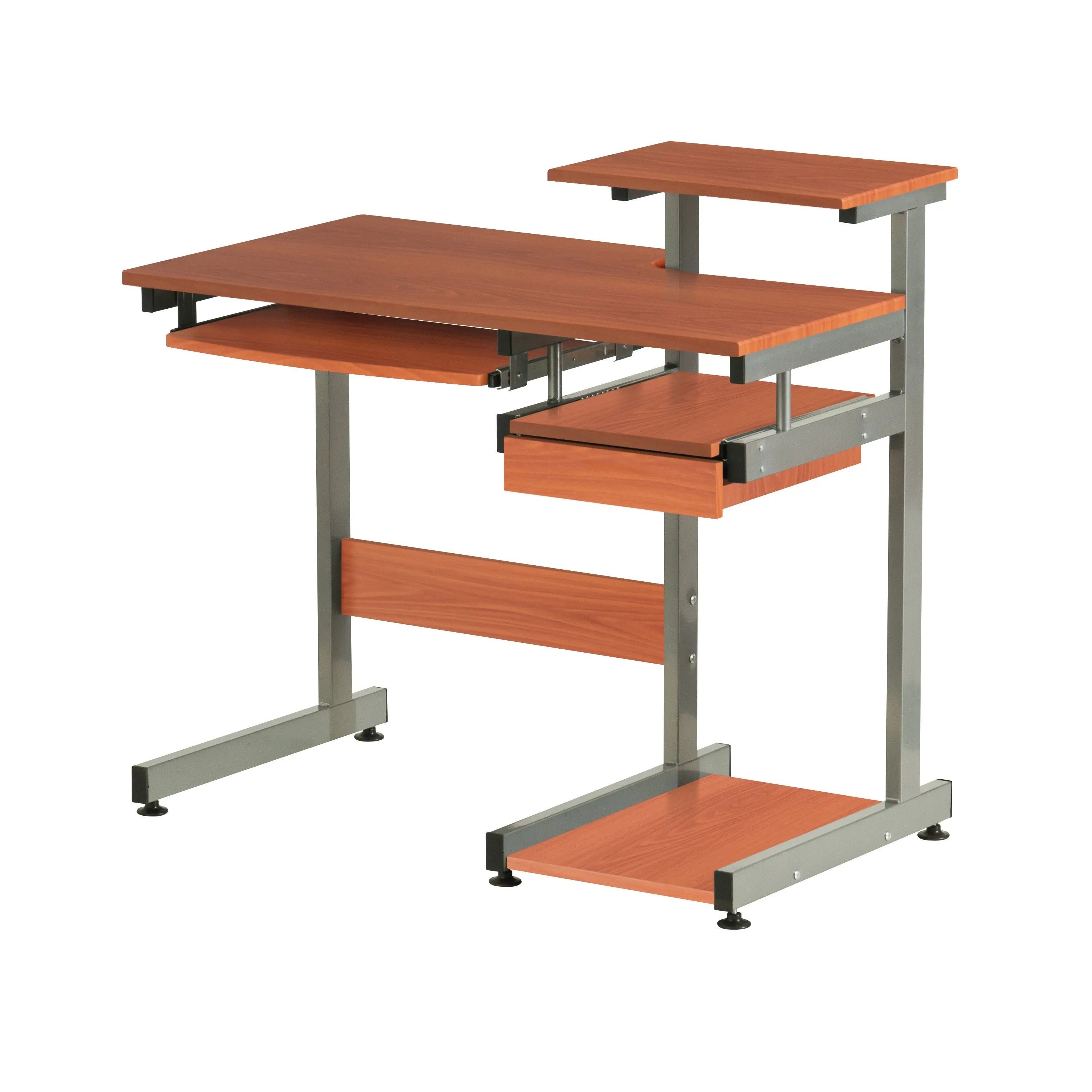 38" Oak and Silver Wood and Stainless Steel T-Shape Computer Desk Homeroots
