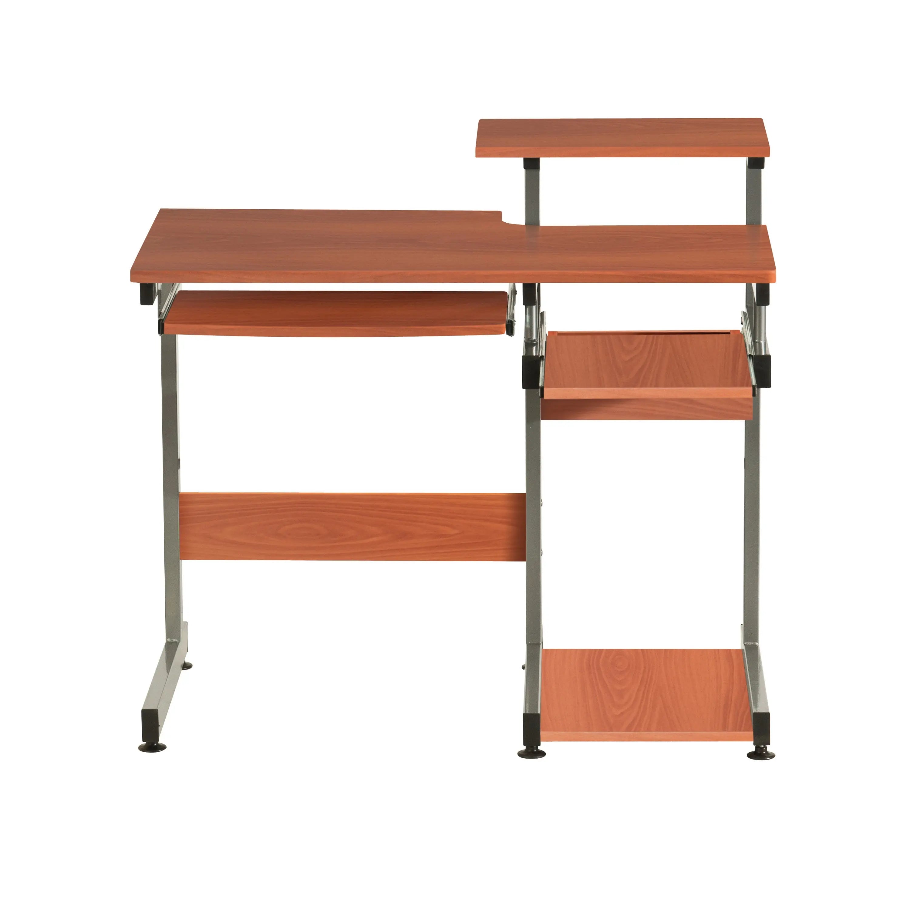 38" Oak and Silver Wood and Stainless Steel T-Shape Computer Desk Homeroots
