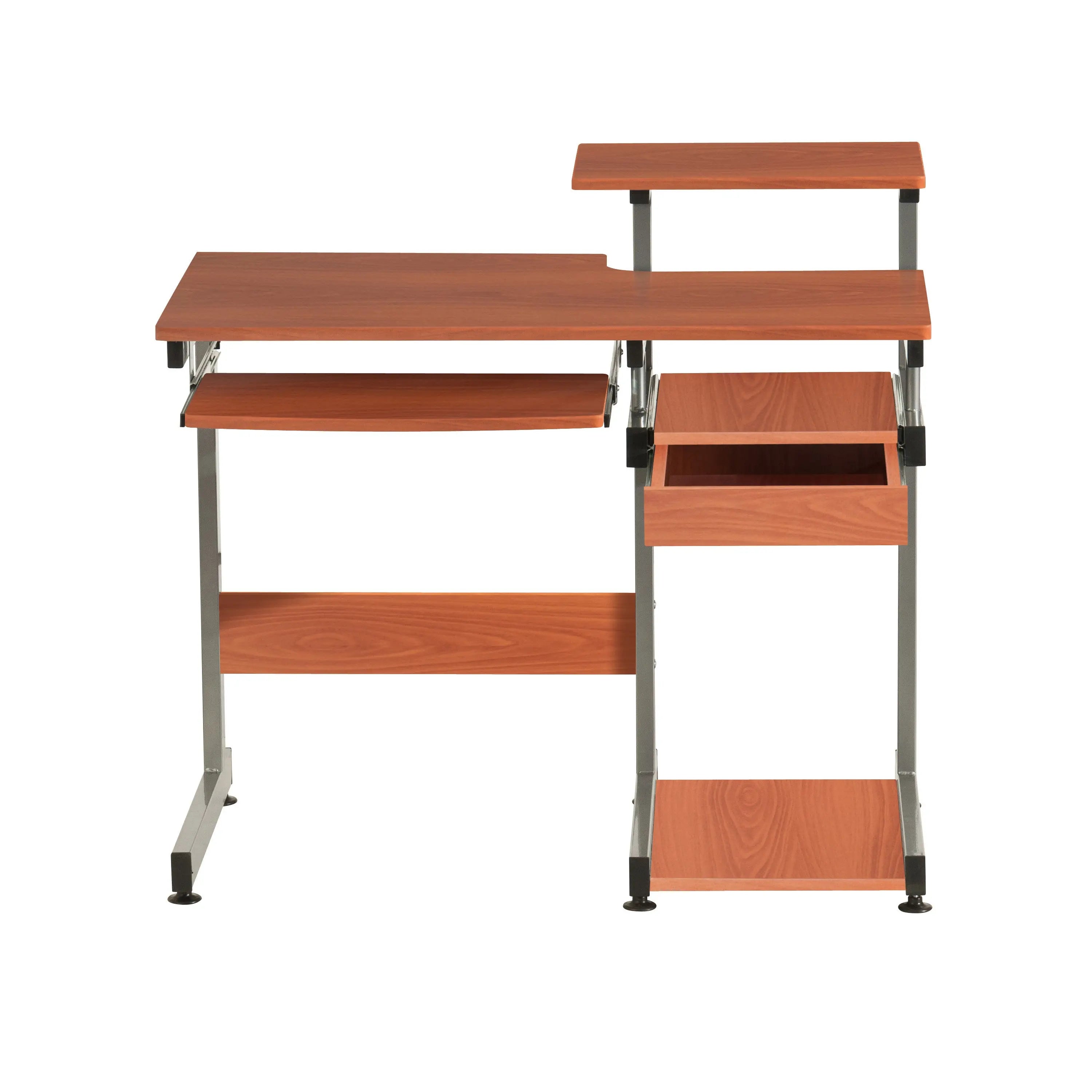 38" Oak and Silver Wood and Stainless Steel T-Shape Computer Desk Homeroots