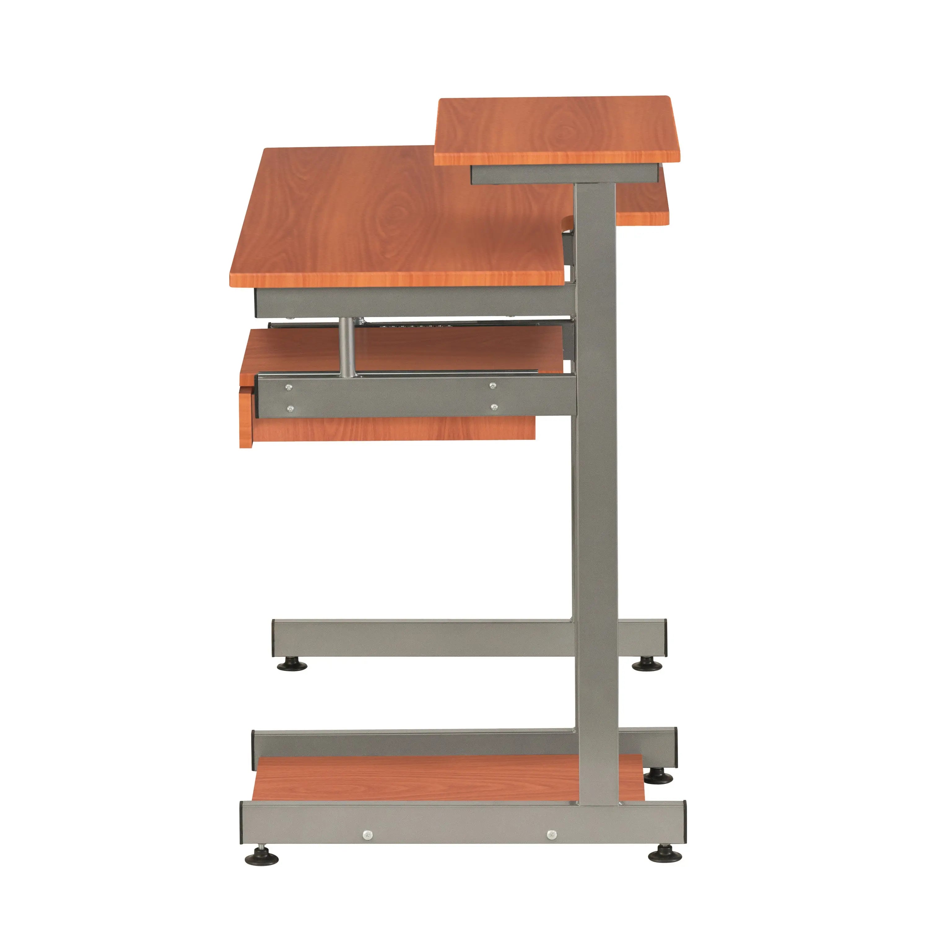 38" Oak and Silver Wood and Stainless Steel T-Shape Computer Desk Homeroots