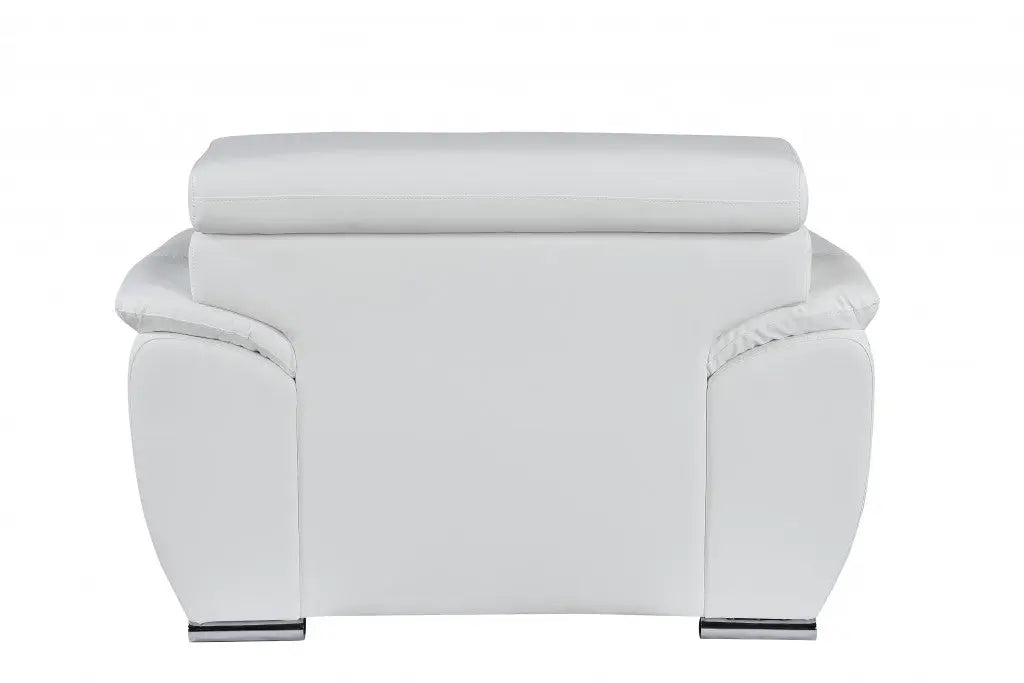 38" White And Silver Genuine Leather Chair and a Half Homeroots Living Room