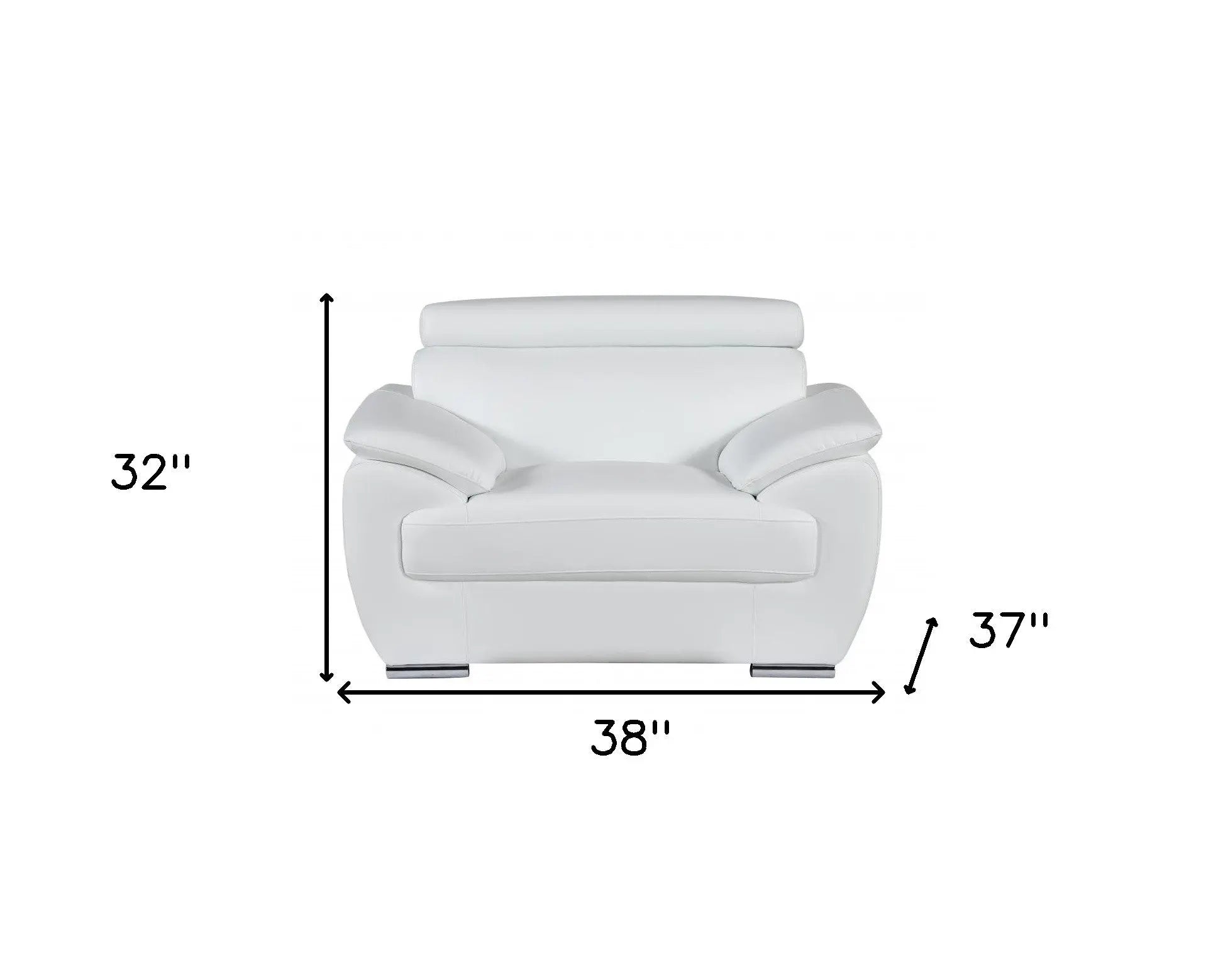 38" White And Silver Genuine Leather Chair and a Half Homeroots Living Room