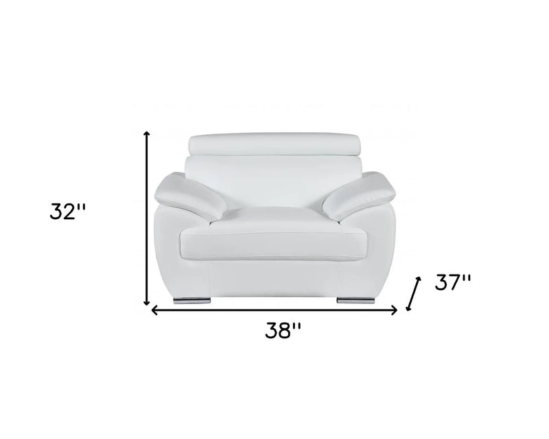 38" White And Silver Genuine Leather Chair and a Half Homeroots Living Room