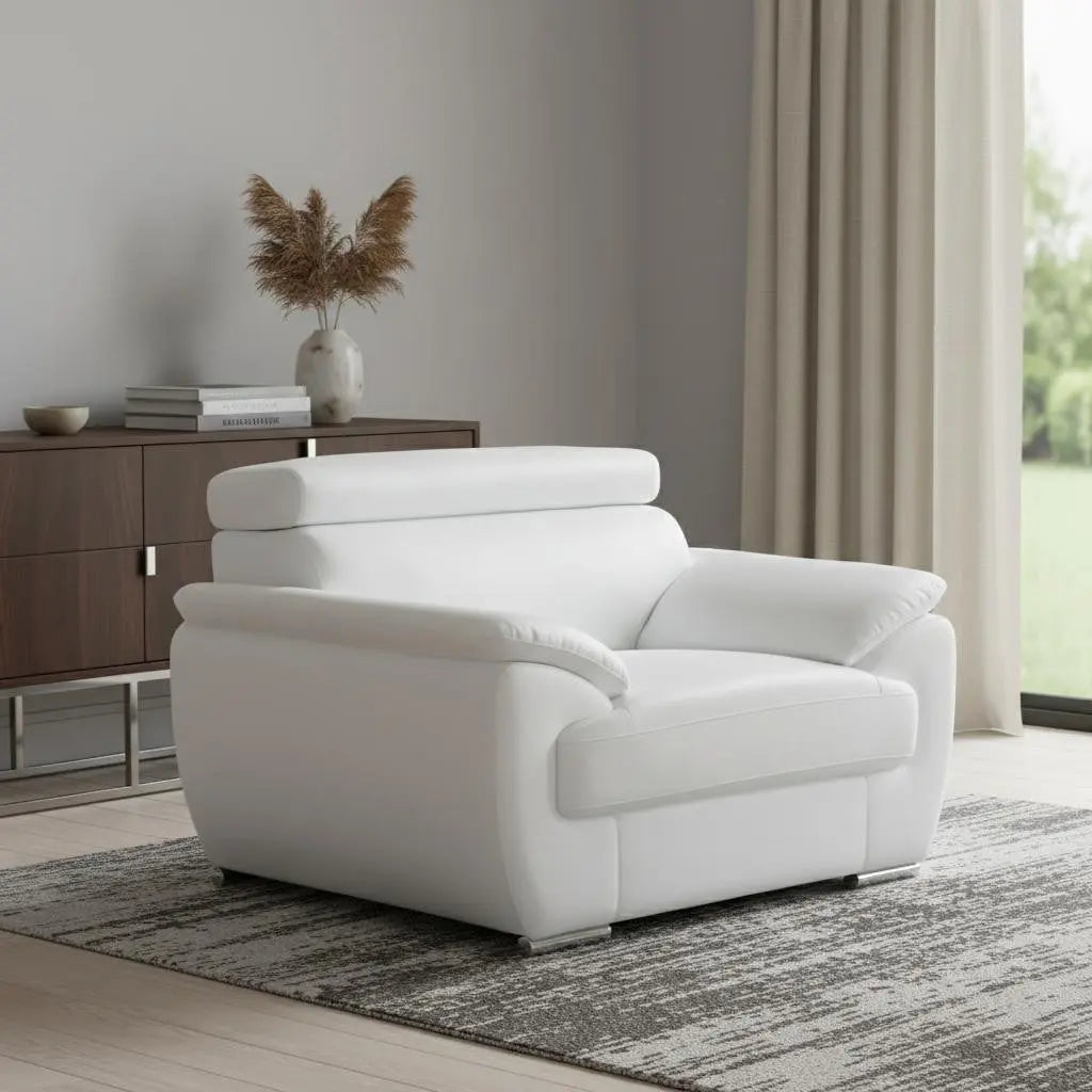 38" White And Silver Genuine Leather Chair and a Half Homeroots Living Room