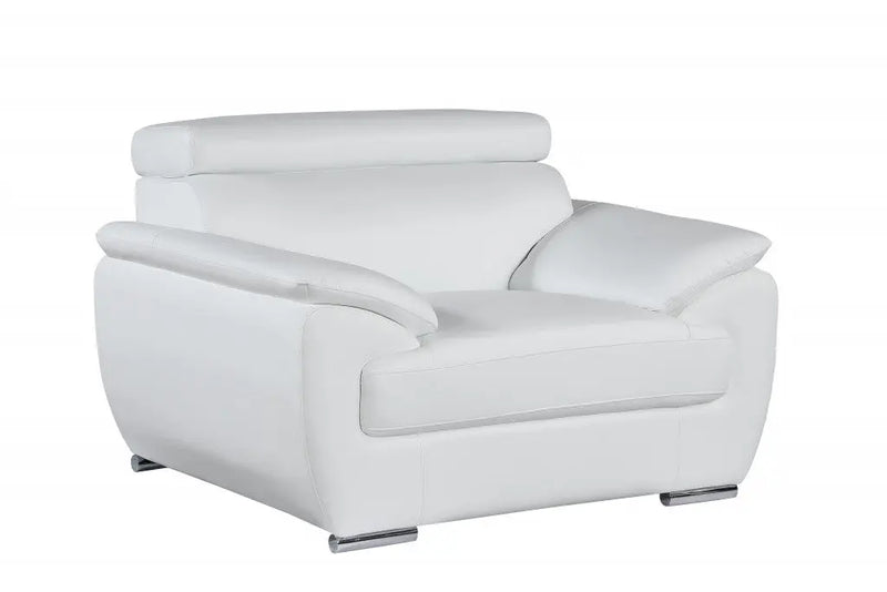 38" White And Silver Genuine Leather Chair and a Half Homeroots Living Room