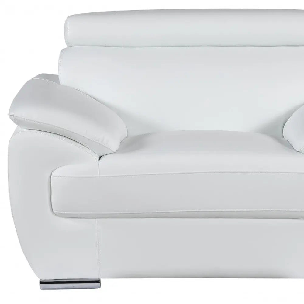 38" White And Silver Genuine Leather Chair and a Half Homeroots Living Room