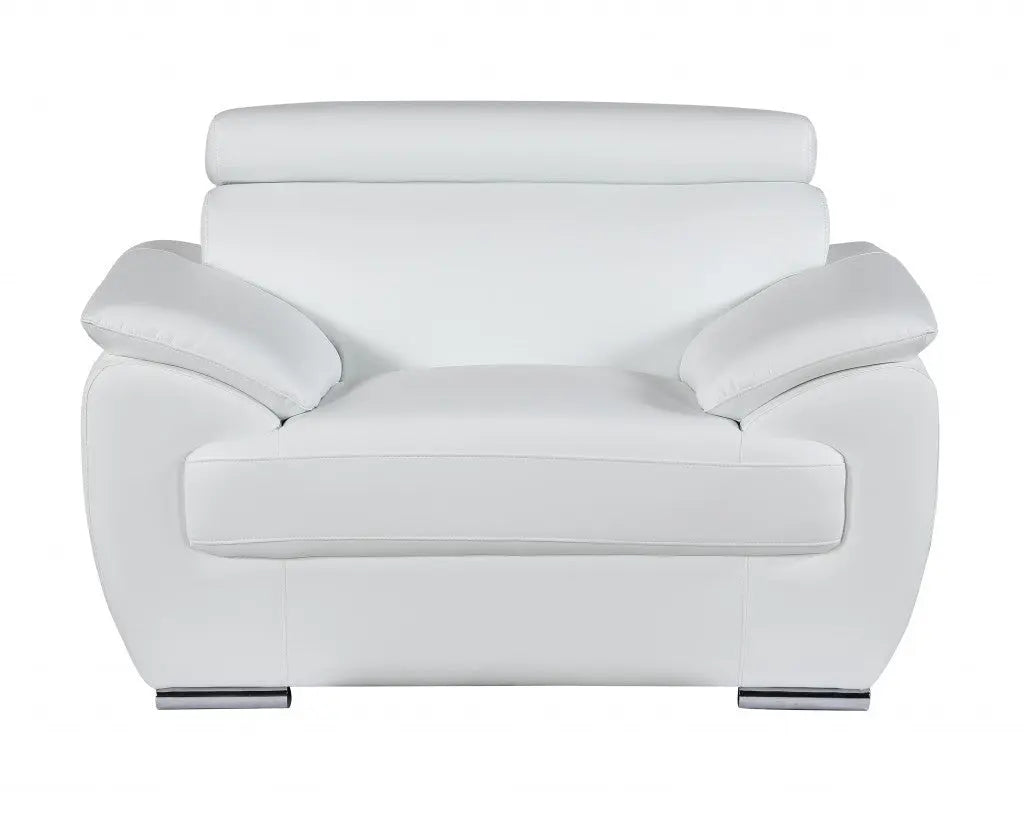 38" White And Silver Genuine Leather Chair and a Half Homeroots Living Room
