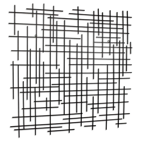 38" X 38" Black Geometric Metal Hanging Dimensional Sculpture Homeroots Home Decor