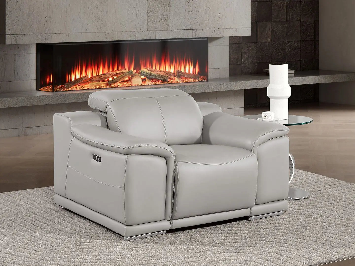 39" Ash Gray Genuine Leather Wall Hugger Power Recliner With USB Homeroots Living Room