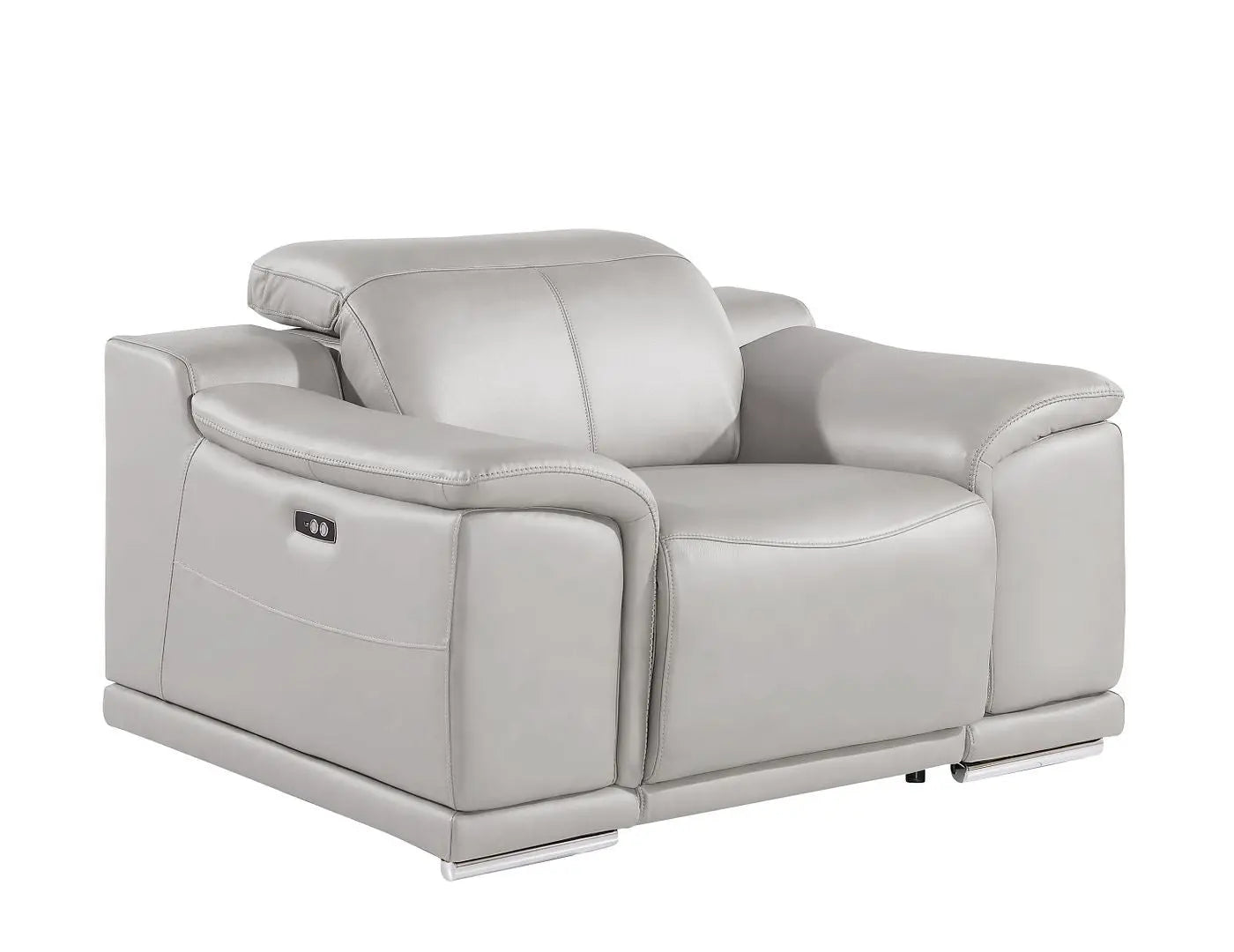 39" Ash Gray Genuine Leather Wall Hugger Power Recliner With USB Homeroots Living Room