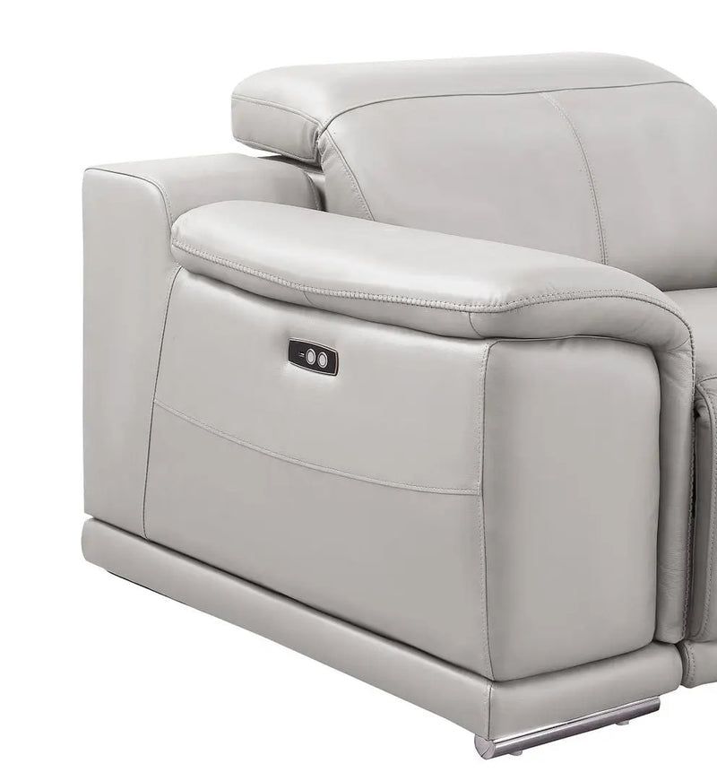 39" Ash Gray Genuine Leather Wall Hugger Power Recliner With USB Homeroots Living Room