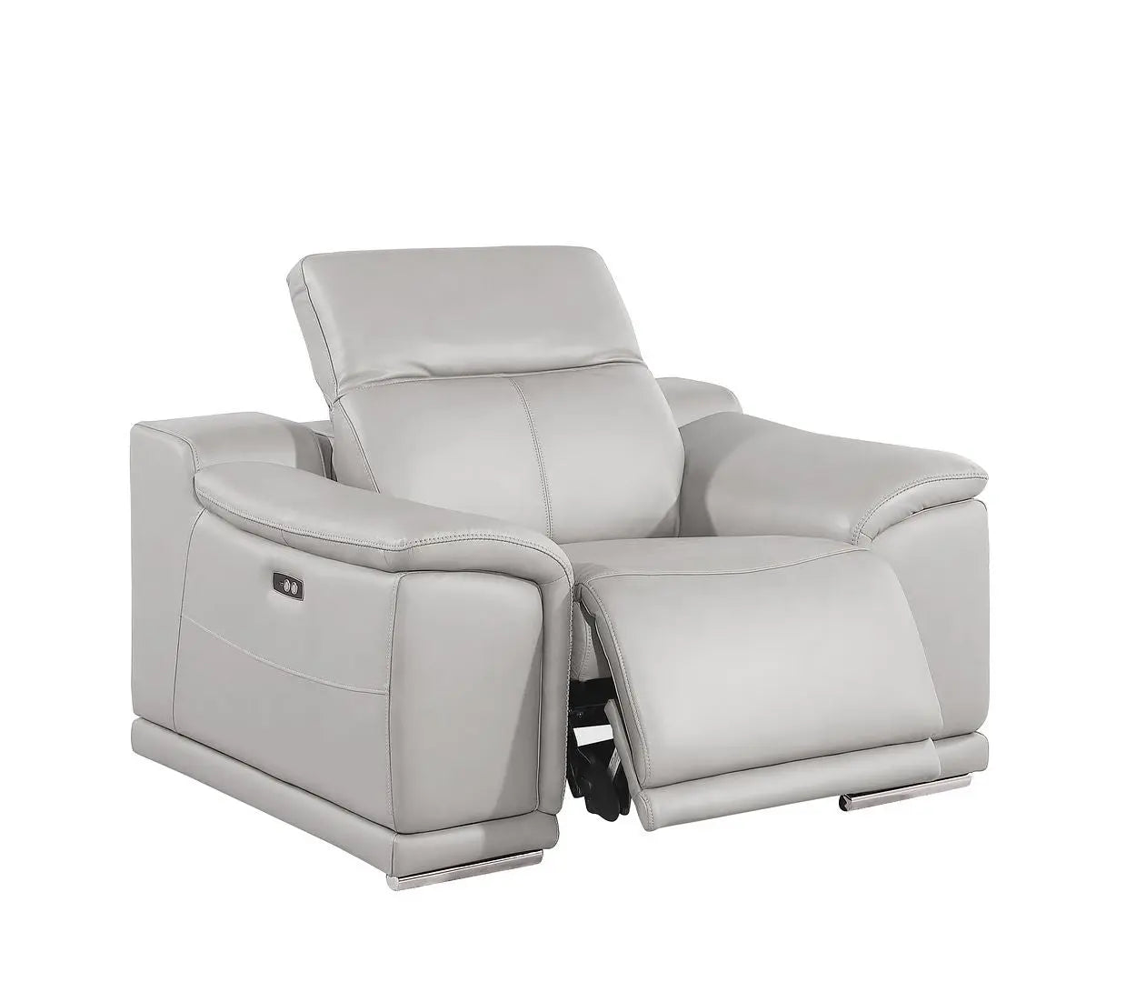 39" Ash Gray Genuine Leather Wall Hugger Power Recliner With USB Homeroots Living Room