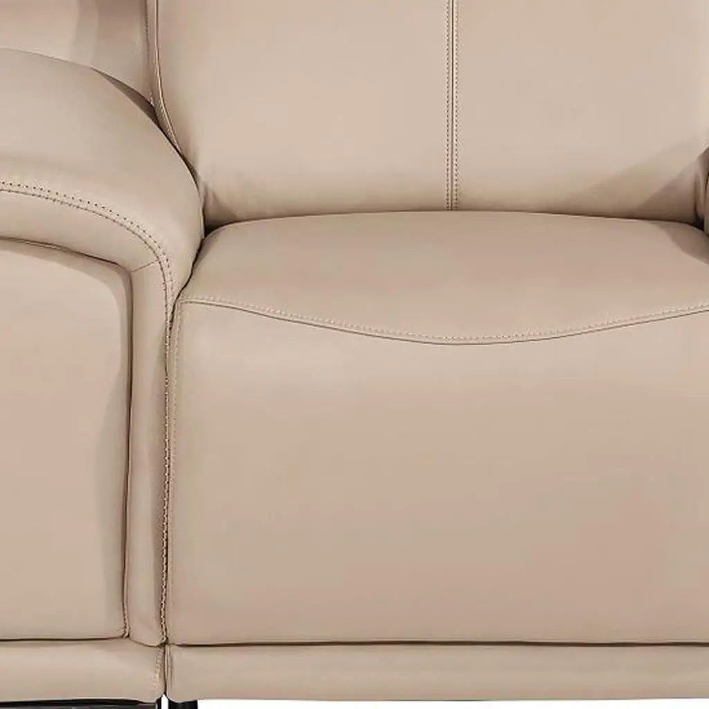 39" Beige Genuine Leather Wall Hugger Power Recliner With USB Homeroots Living Room