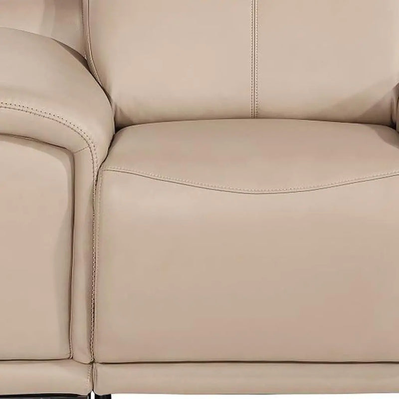 39" Beige Genuine Leather Wall Hugger Power Recliner With USB Homeroots Living Room