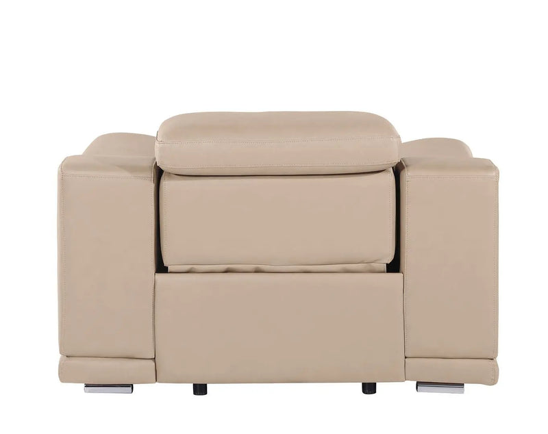 39" Beige Genuine Leather Wall Hugger Power Recliner With USB Homeroots Living Room