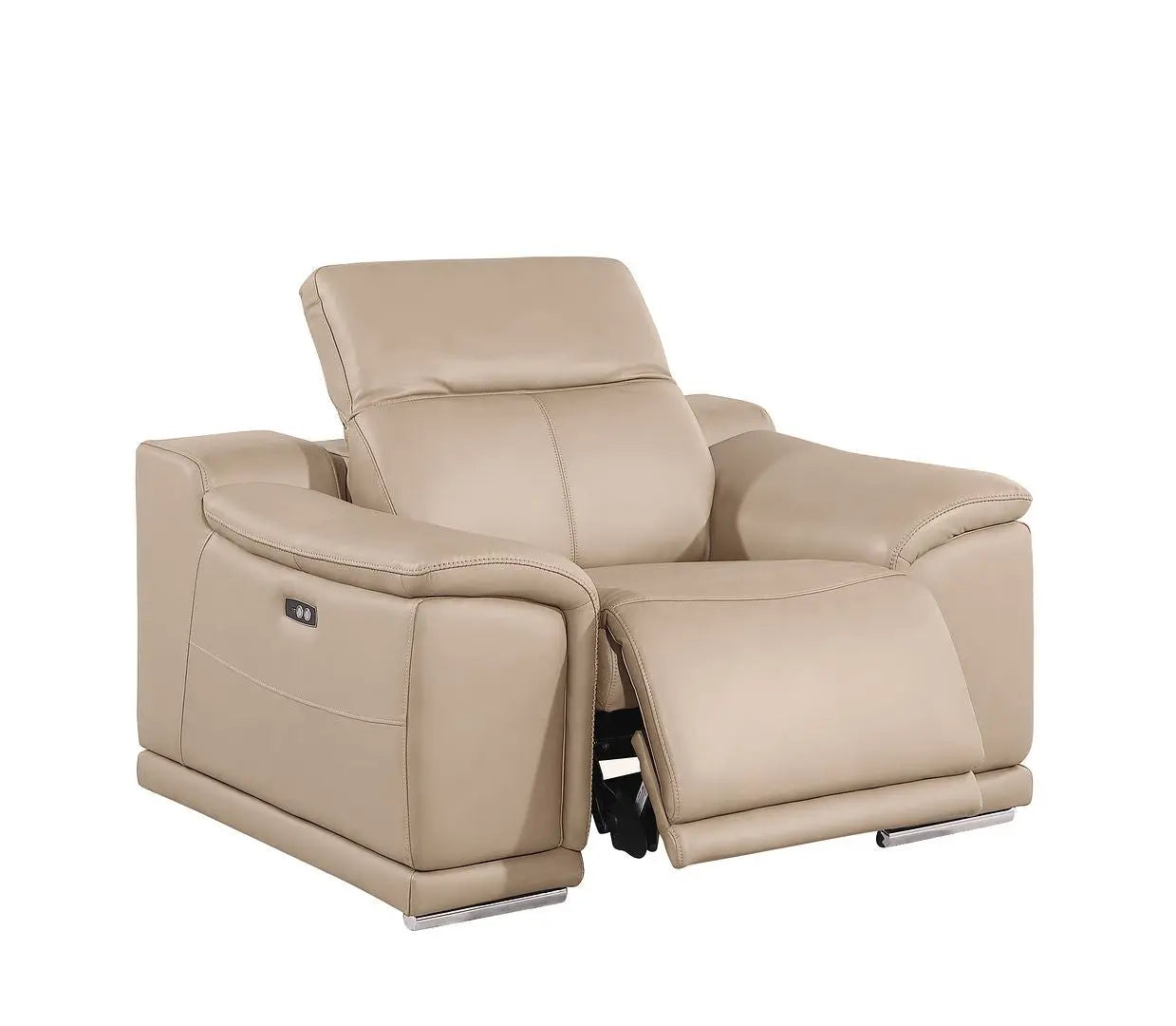 39" Beige Genuine Leather Wall Hugger Power Recliner With USB Homeroots Living Room