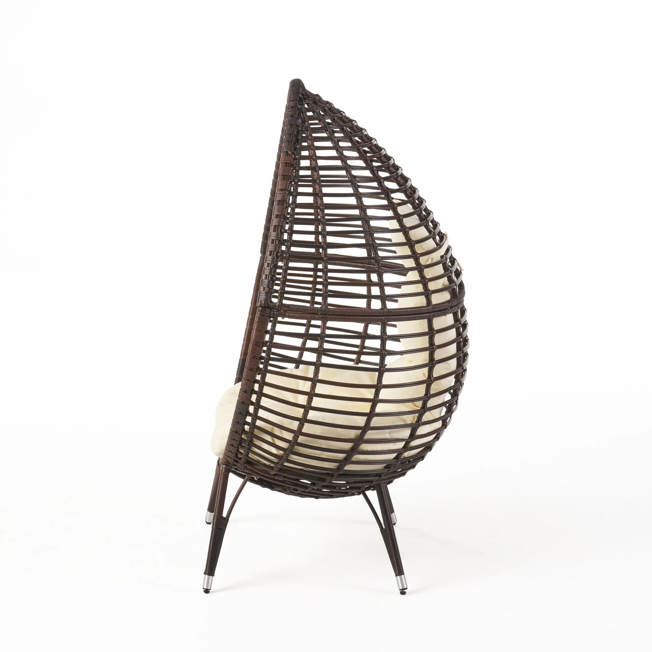 39" Beige Metal Outdoor Egg Chair with White Cushion Homeroots Outdoor