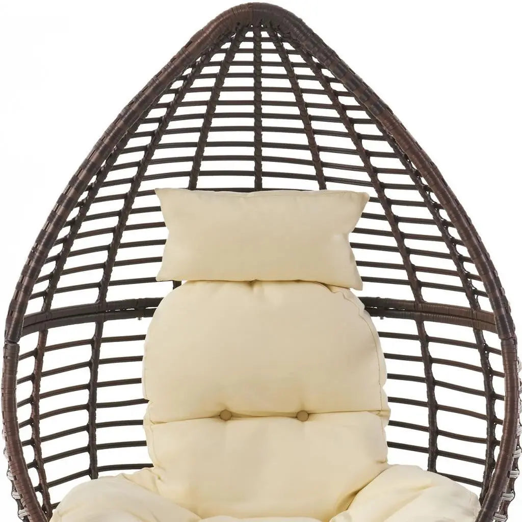39" Beige Metal Outdoor Egg Chair with White Cushion Homeroots Outdoor