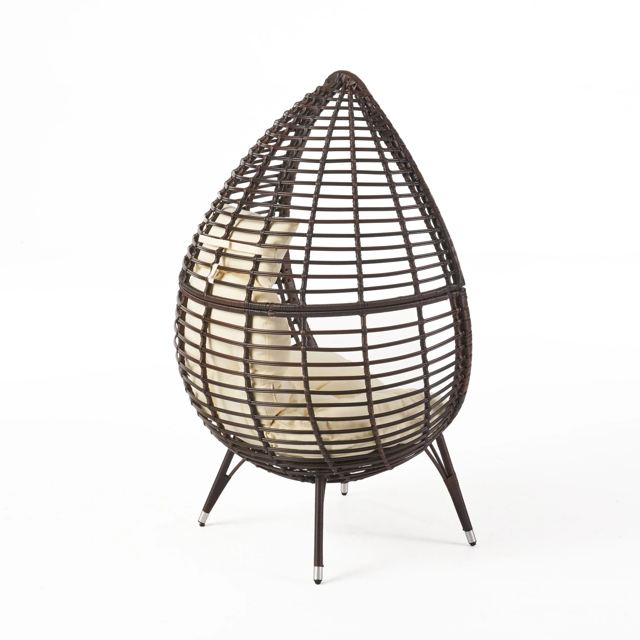 39" Beige Metal Outdoor Egg Chair with White Cushion Homeroots Outdoor
