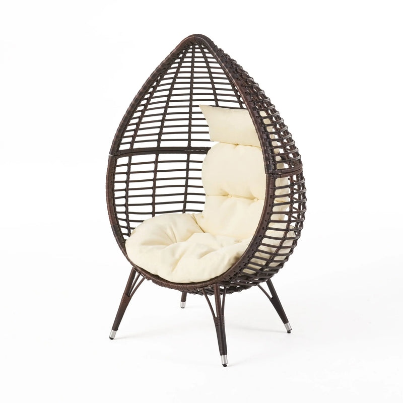39" Beige Metal Outdoor Egg Chair with White Cushion Homeroots Outdoor