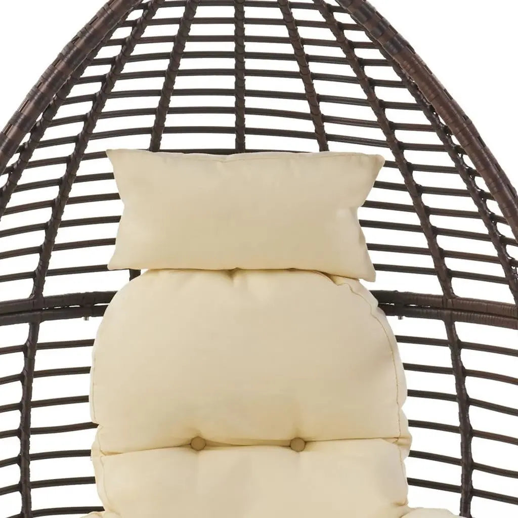 39" Beige Metal Outdoor Egg Chair with White Cushion Homeroots Outdoor