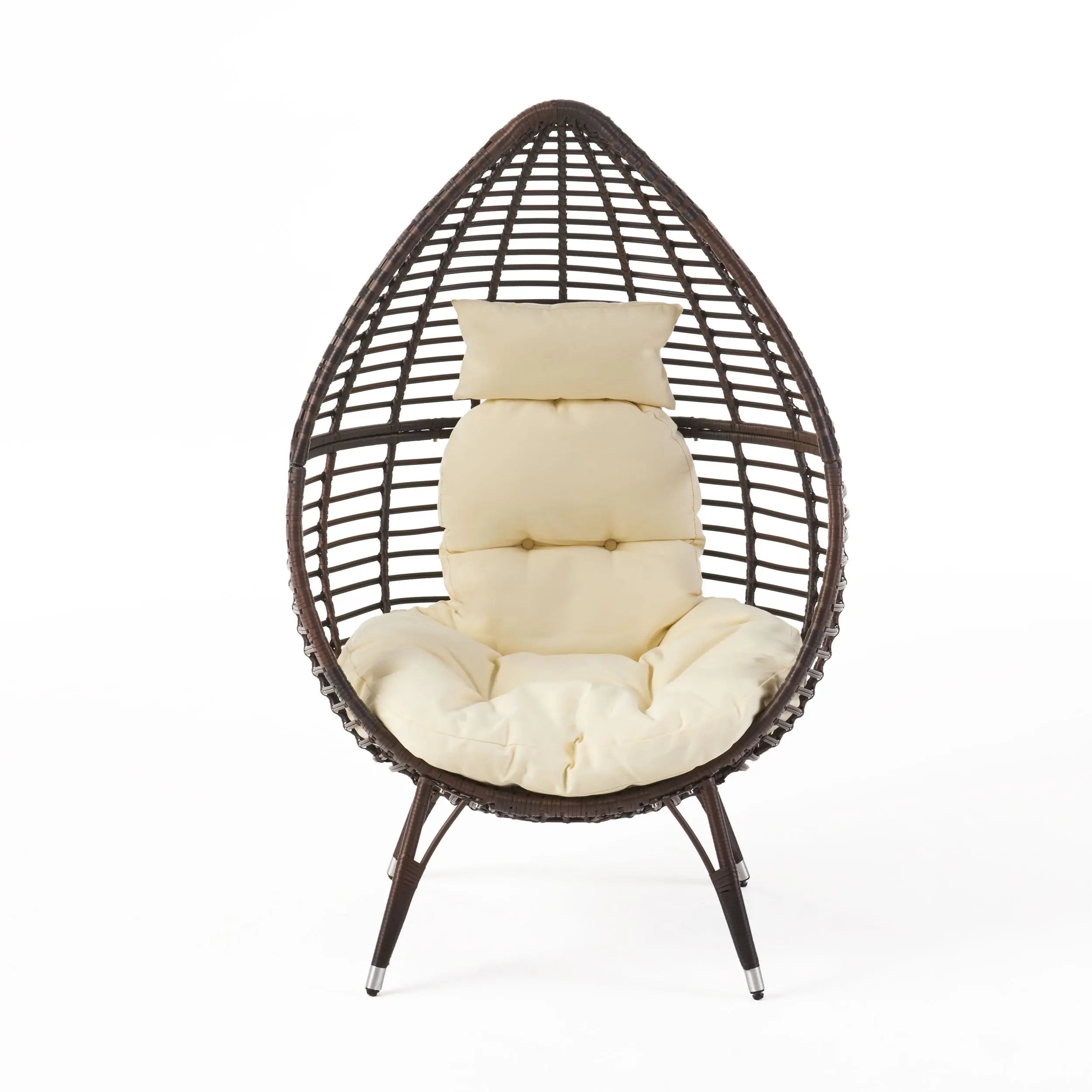 39" Beige Metal Outdoor Egg Chair with White Cushion Homeroots Outdoor