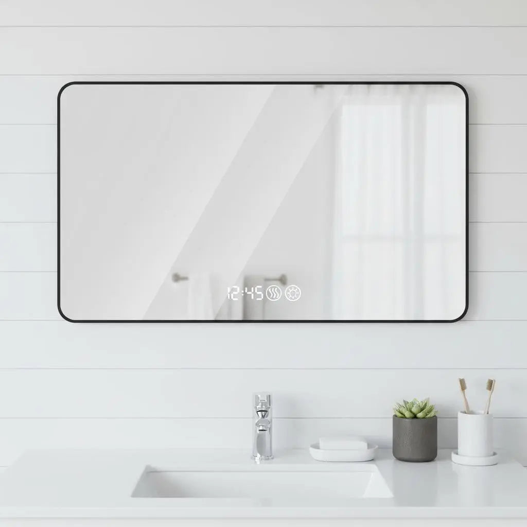 39" Black Aluminum Lighted Framed Bathroom Vanity Mirror Homeroots Bed & Bath