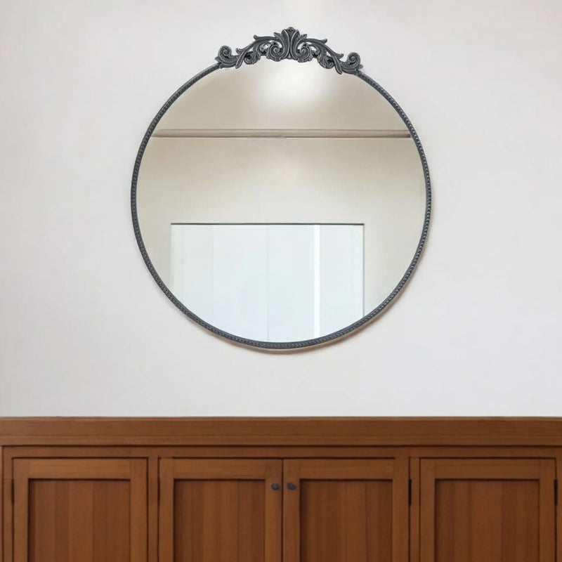 39" Black Crowned Top Iron Framed Accent Mirror Homeroots Bed & Bath