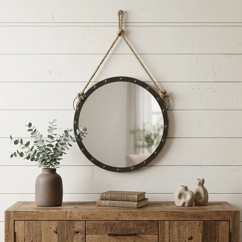39" Black Metal Round Framed Accent Mirror Homeroots Bed & Bath
