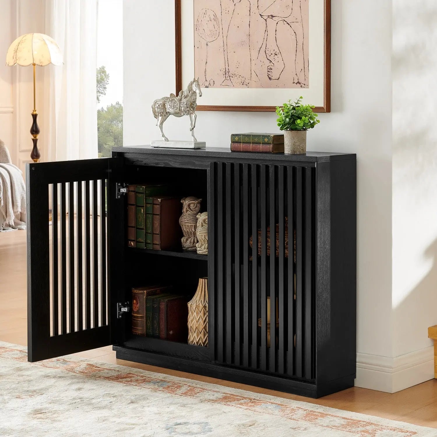 39" Black Wood Accent Cabinet Homeroots