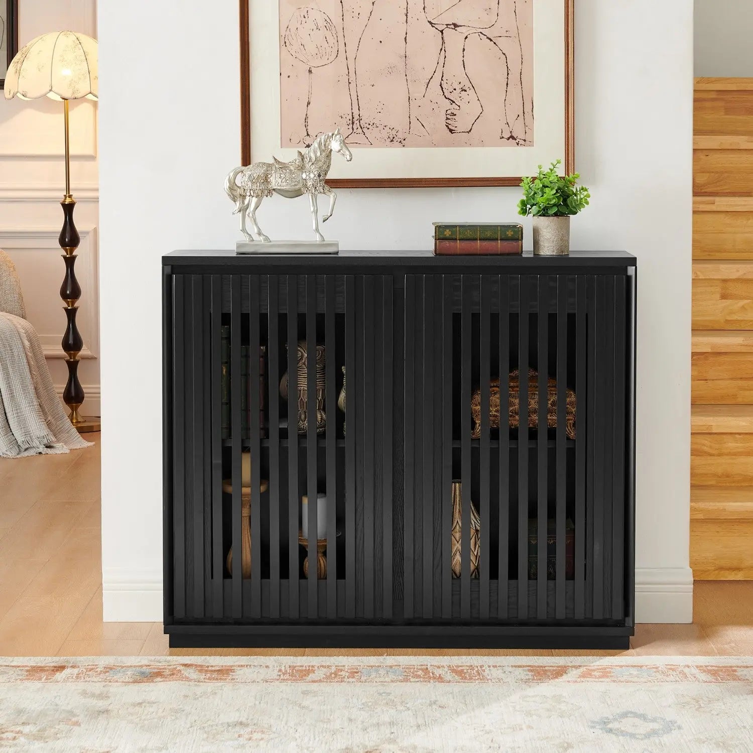 39" Black Wood Accent Cabinet Homeroots